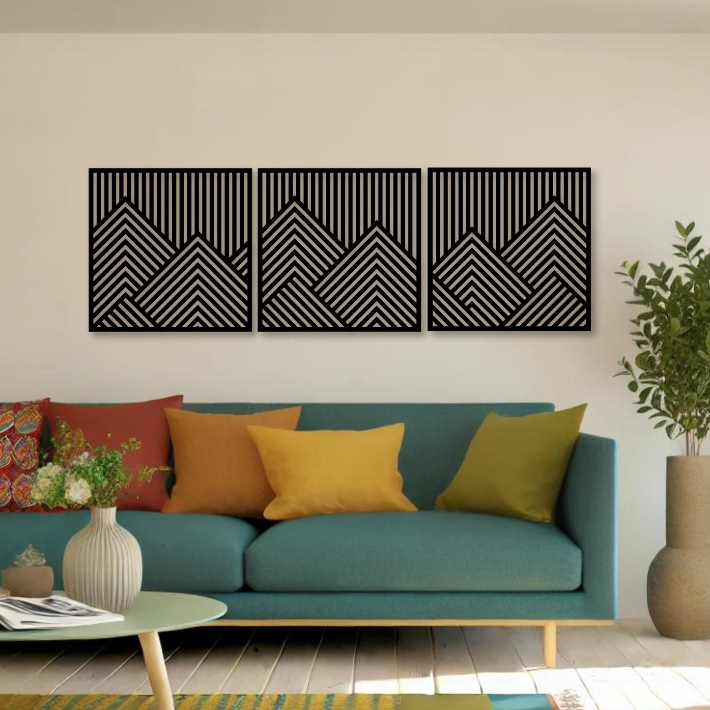 Wandbild aus Holz: Geometrische Berge | Deko, Wandkunst, Geschenk für Bergsteiger & Wanderer