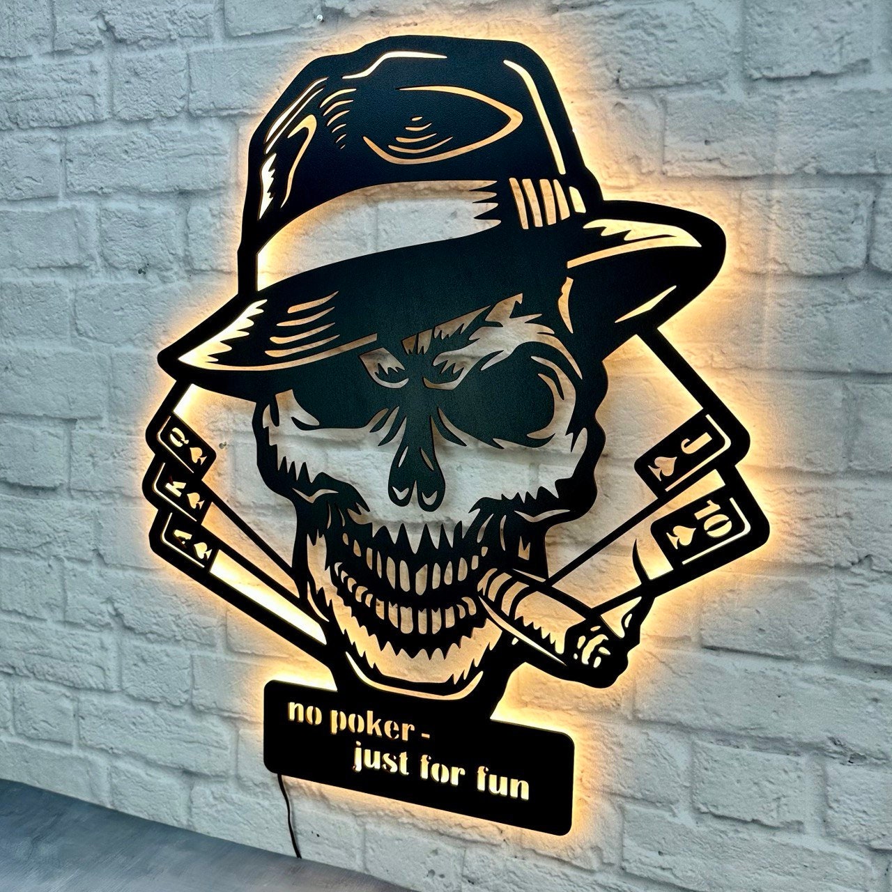 Geschenk für Poker Spieler Pokerfreunde Casino Schild mit Beleuchtung Geburtstag Jubiläum Royal Flush Pokerturnier Club LED Pokerschild