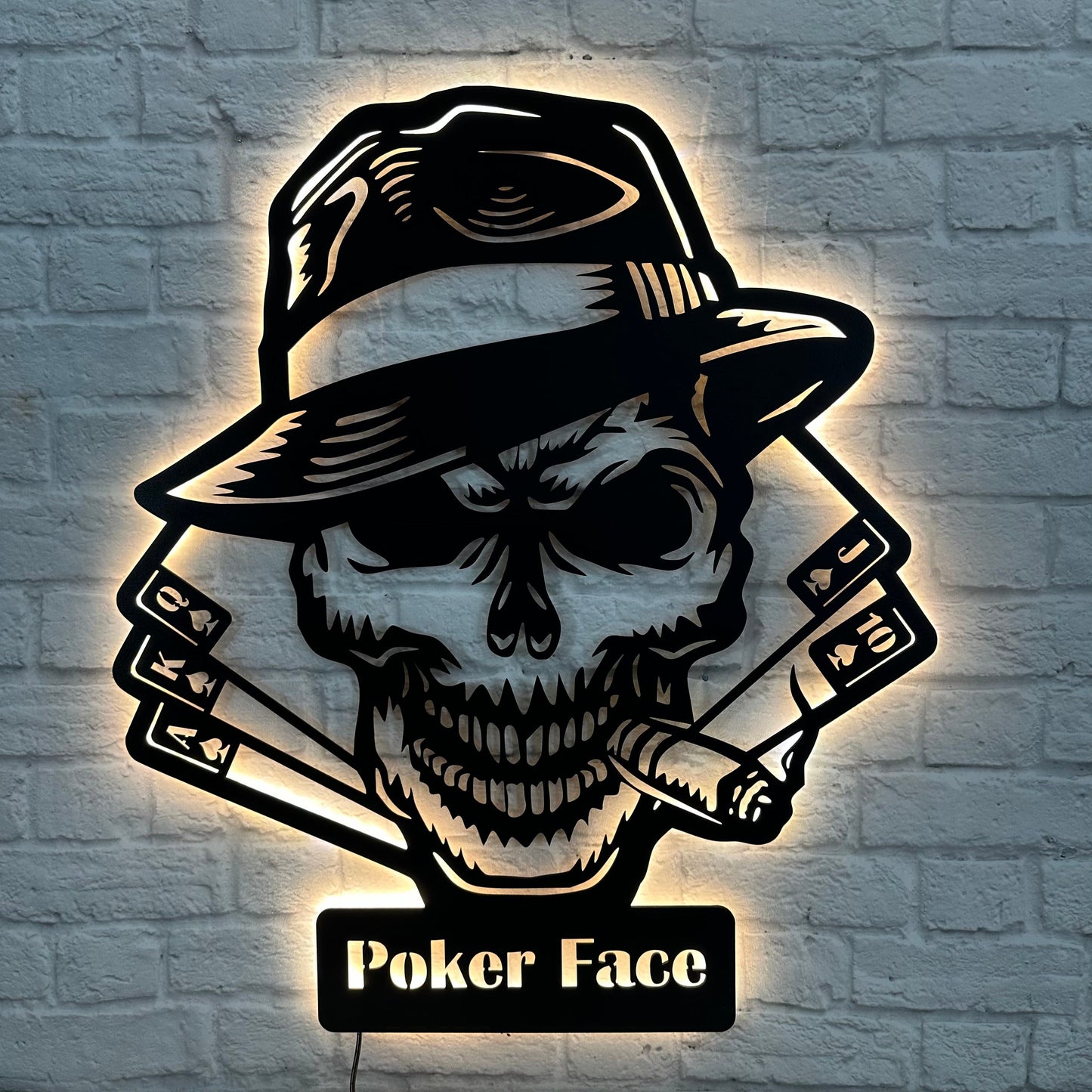 Geschenk für Poker Spieler Pokerfreunde Casino Schild mit Beleuchtung Geburtstag Jubiläum Royal Flush Pokerturnier Club LED Pokerschild