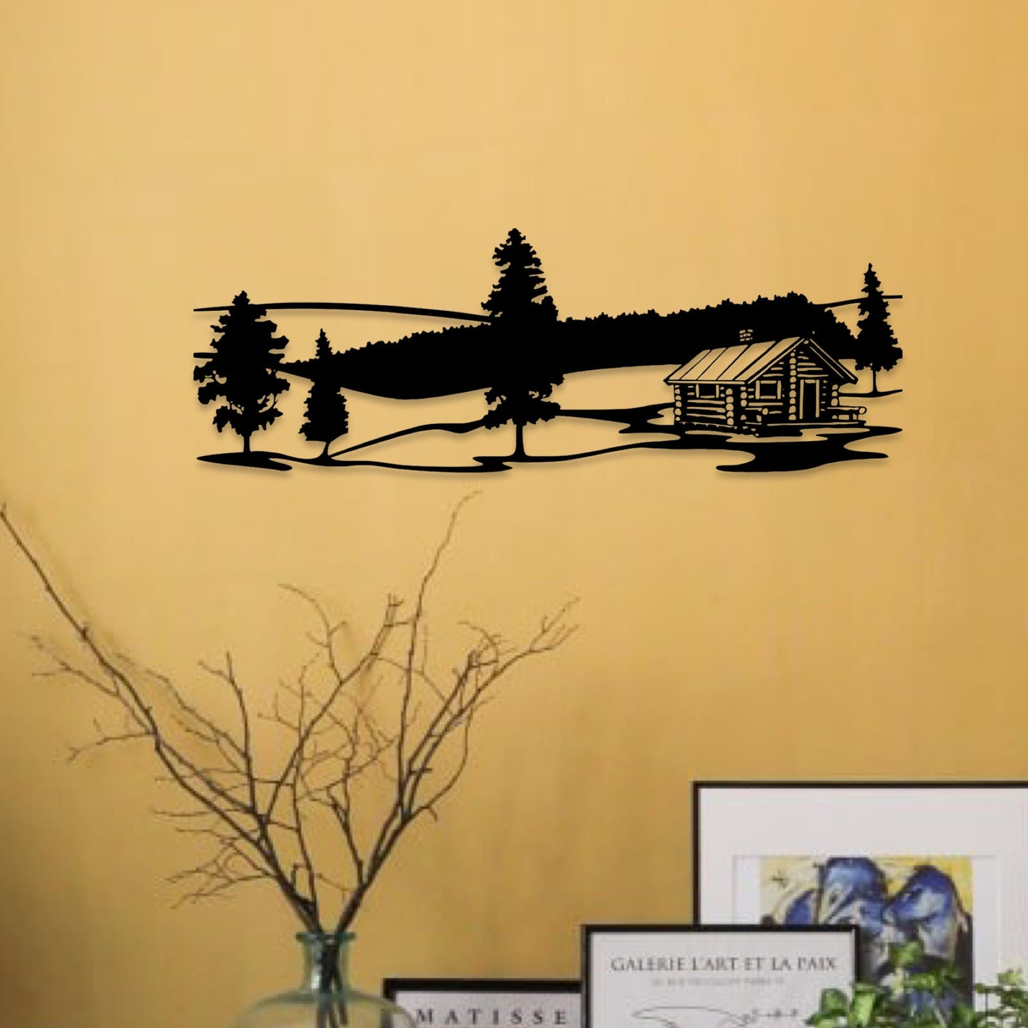 Wandbild aus Holz Haus in den Bergen Holzschild zum Aufkleben Berglandschaft Deko Berghütte Geburtstagsgeschenk für Bergsteiger Wandern