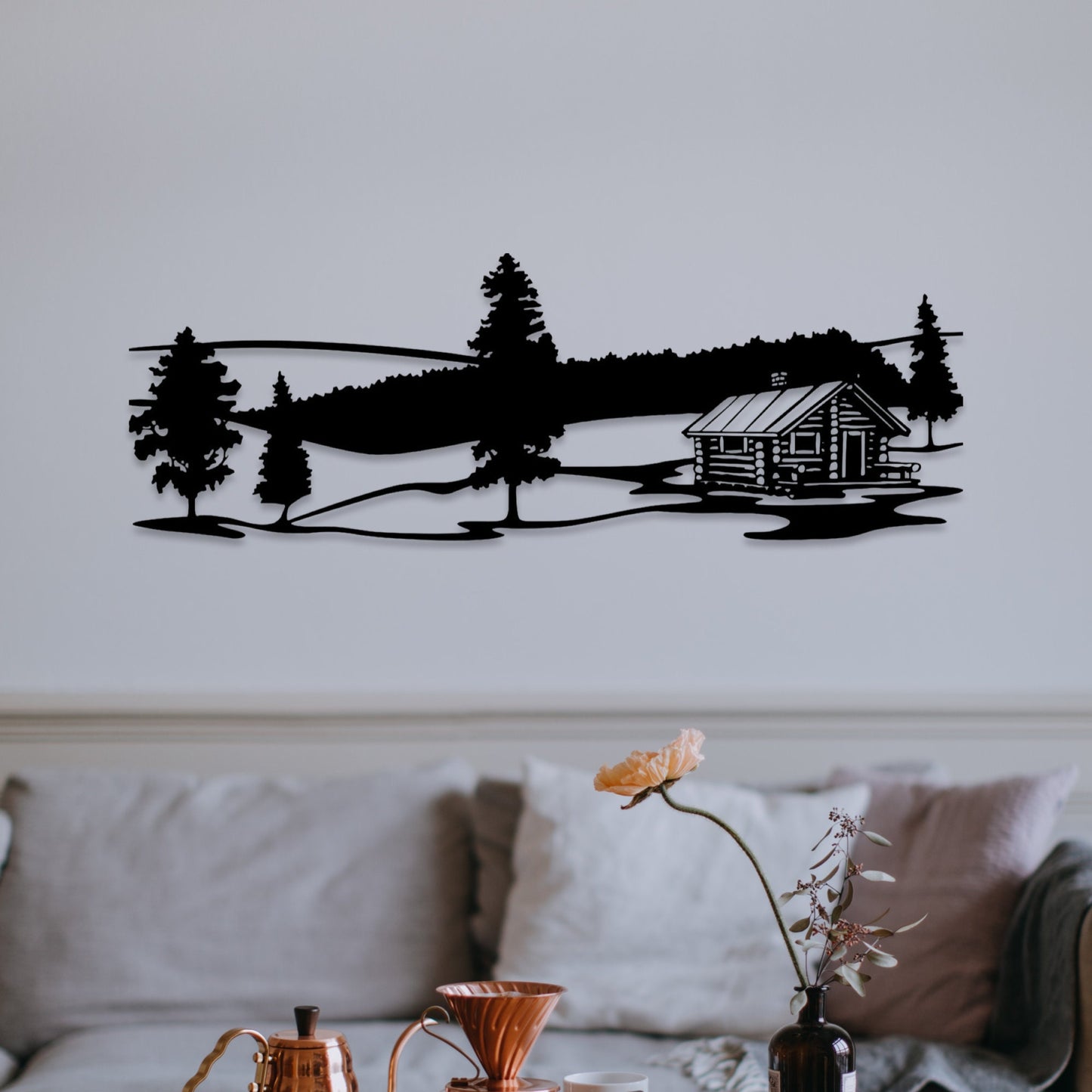 Wandbild aus Holz Haus in den Bergen Holzschild zum Aufkleben Berglandschaft Deko Berghütte Geburtstagsgeschenk für Bergsteiger Wandern