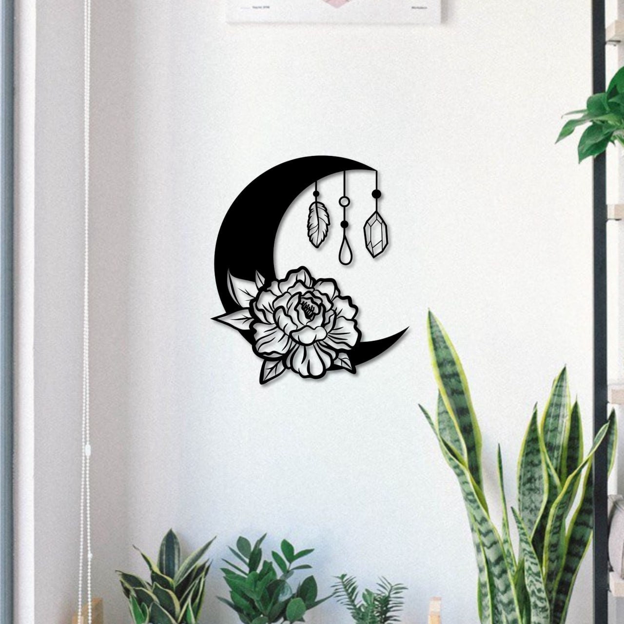 Wandbild aus Holz schöne Mondblume Holzschild zum Aufkleben Naturliebhaber Nacht Mond Deko f Frauen Wandkunst Geburtstagsgeschenk Klebepads