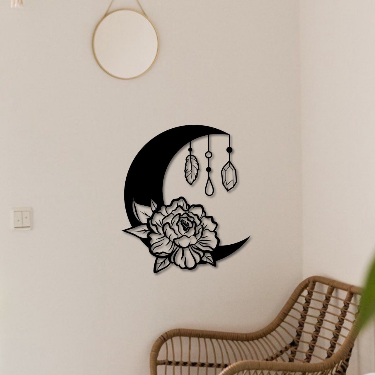 Wandbild aus Holz schöne Mondblume Holzschild zum Aufkleben Naturliebhaber Nacht Mond Deko f Frauen Wandkunst Geburtstagsgeschenk Klebepads