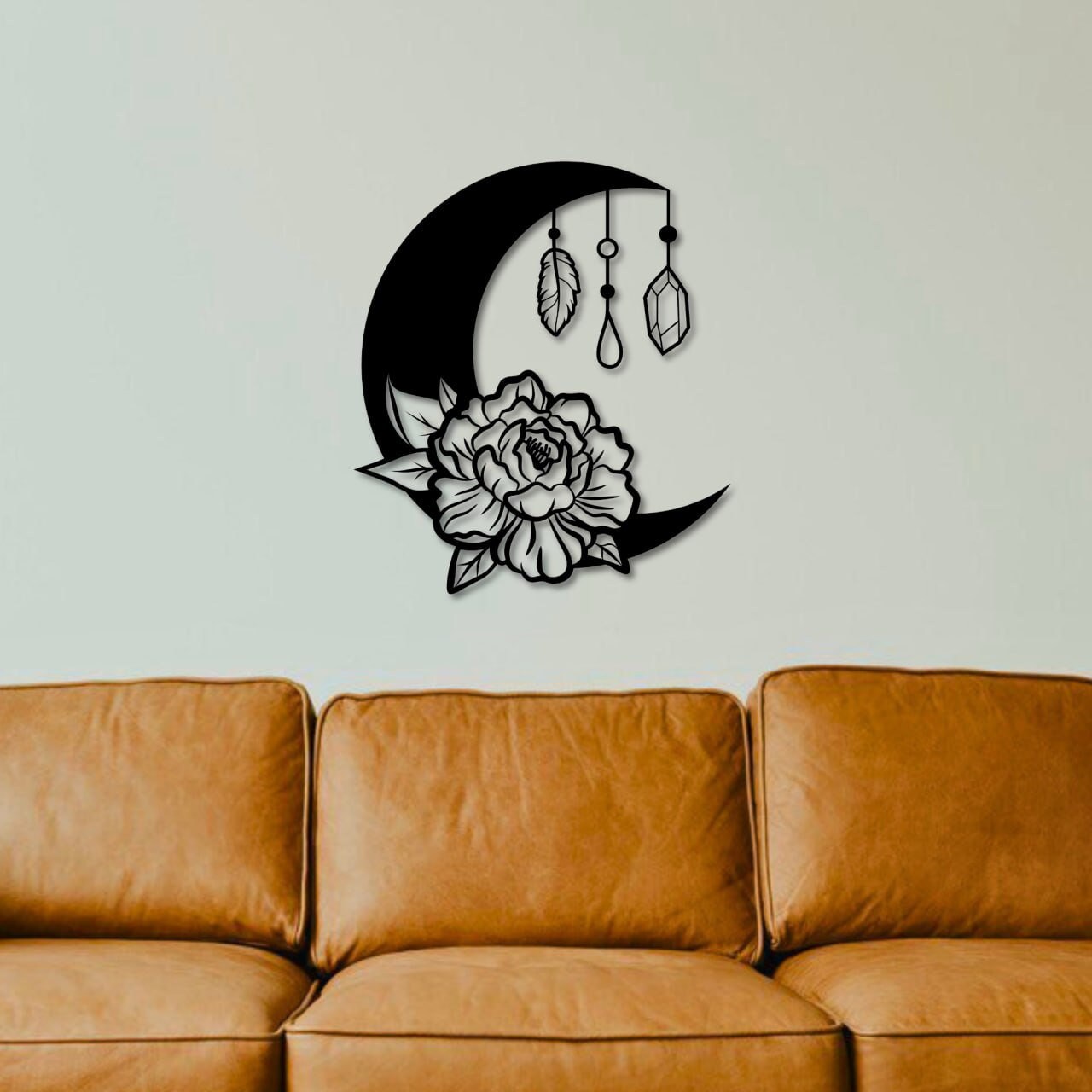 Wandbild aus Holz schöne Mondblume Holzschild zum Aufkleben Naturliebhaber Nacht Mond Deko f Frauen Wandkunst Geburtstagsgeschenk Klebepads