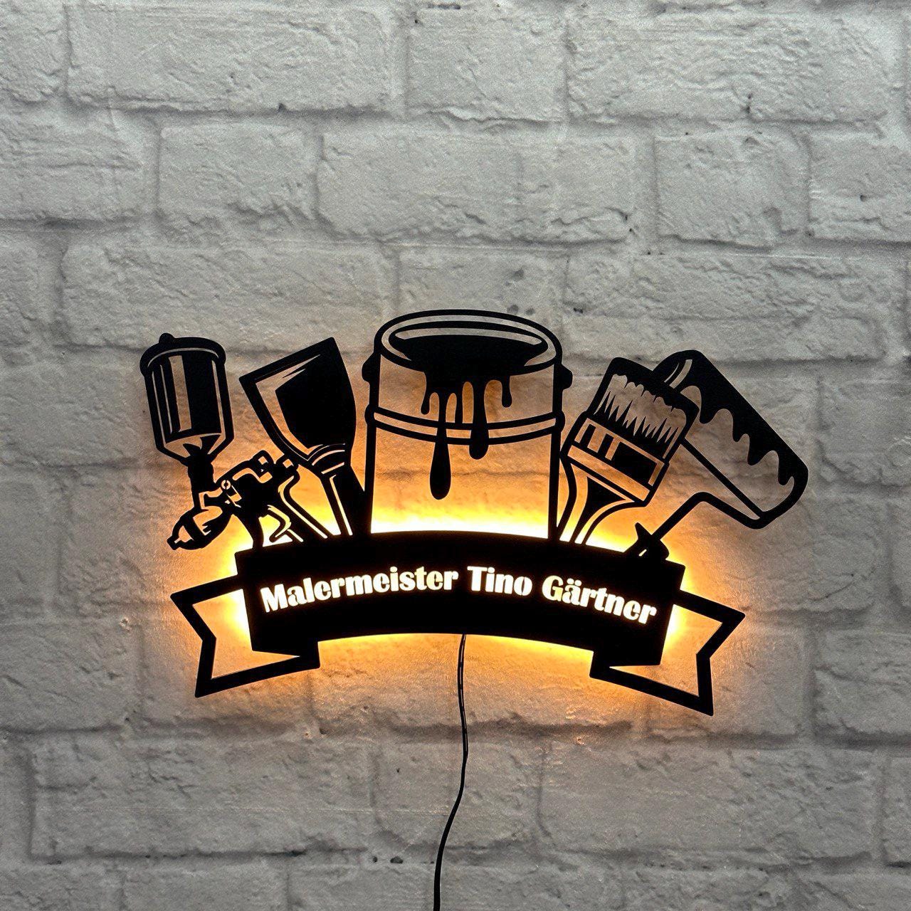 personalisiertes Geschenk für Malermeister Master Raumausstatter Malerwerkstatt Wanddeko Lackierer Geburtstag Jubiläum Firmenlogo Wandschild