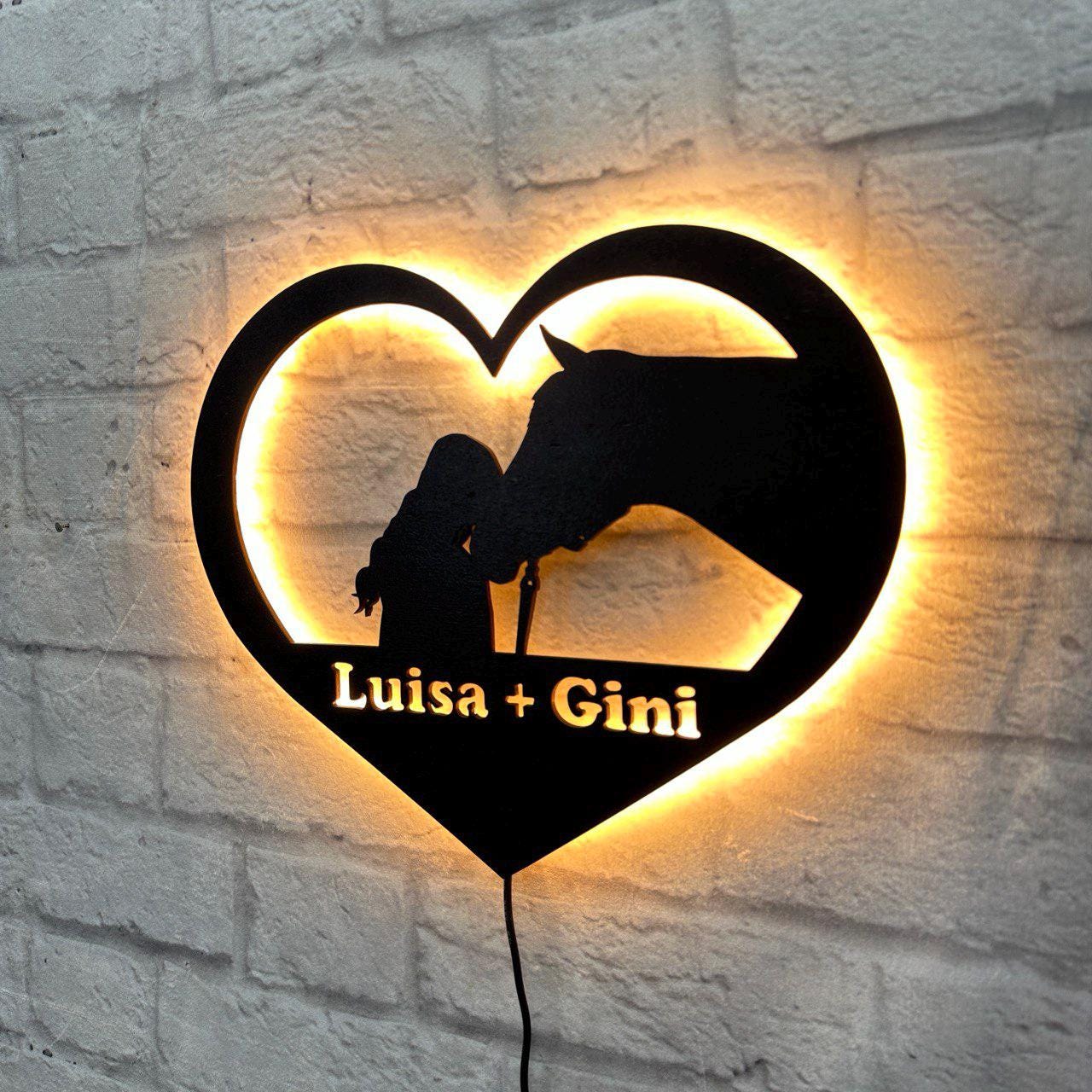 personalisiertes Geschenk für Pferdeliebhaber Pony Liebhaber Pferdehof Wanddeko Reiterhof Geburtstag Jubiläum Pferde Wandschild mit LED