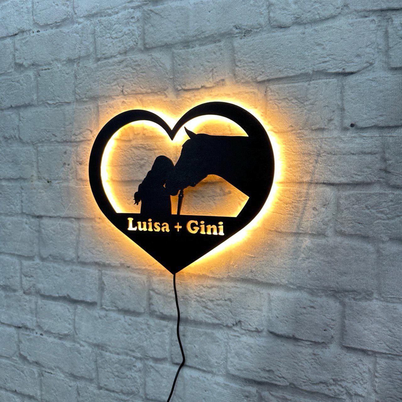 personalisiertes Geschenk für Pferdeliebhaber Pony Liebhaber Pferdehof Wanddeko Reiterhof Geburtstag Jubiläum Pferde Wandschild mit LED