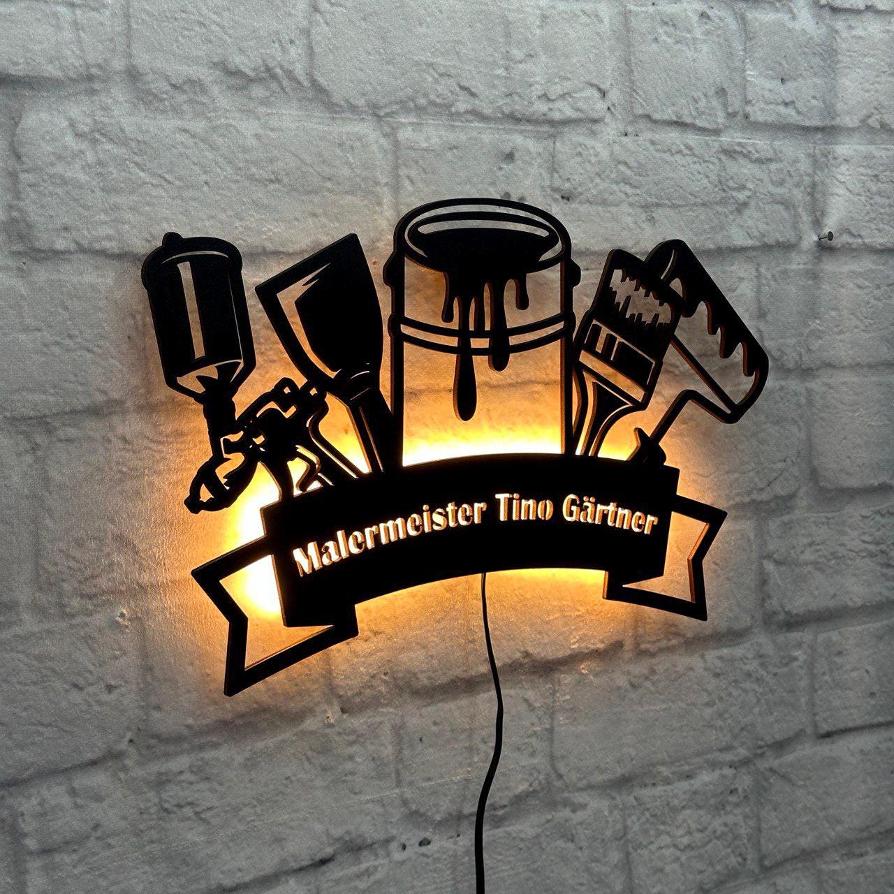 personalisiertes Geschenk für Malermeister Master Raumausstatter Malerwerkstatt Wanddeko Lackierer Geburtstag Jubiläum Firmenlogo Wandschild