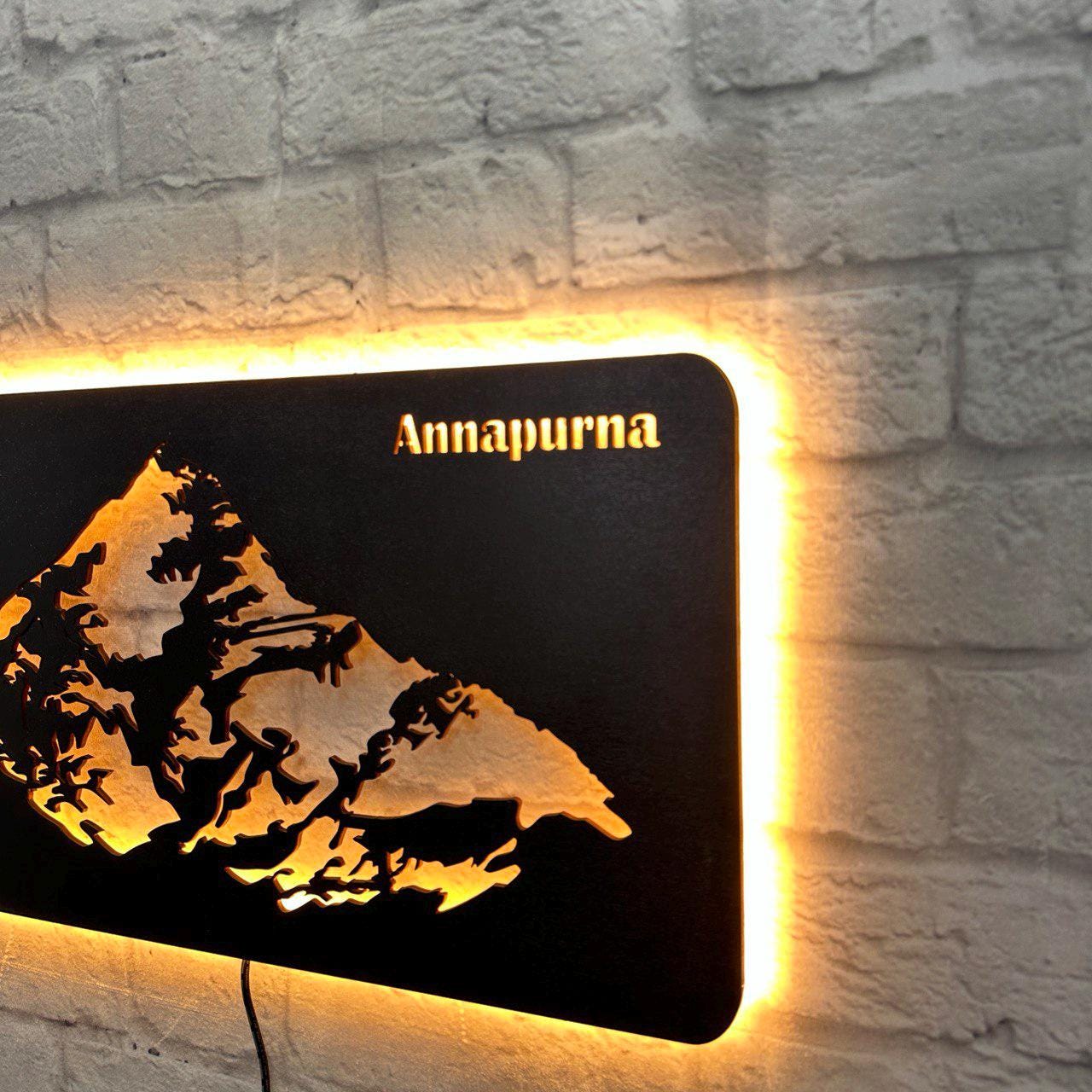 Wanddeko Annapurna aus Holz – Geschenk für Bergsteiger – Himalaya Achttausender Wandbild – Deko für Naturfreunde & Bergwanderer