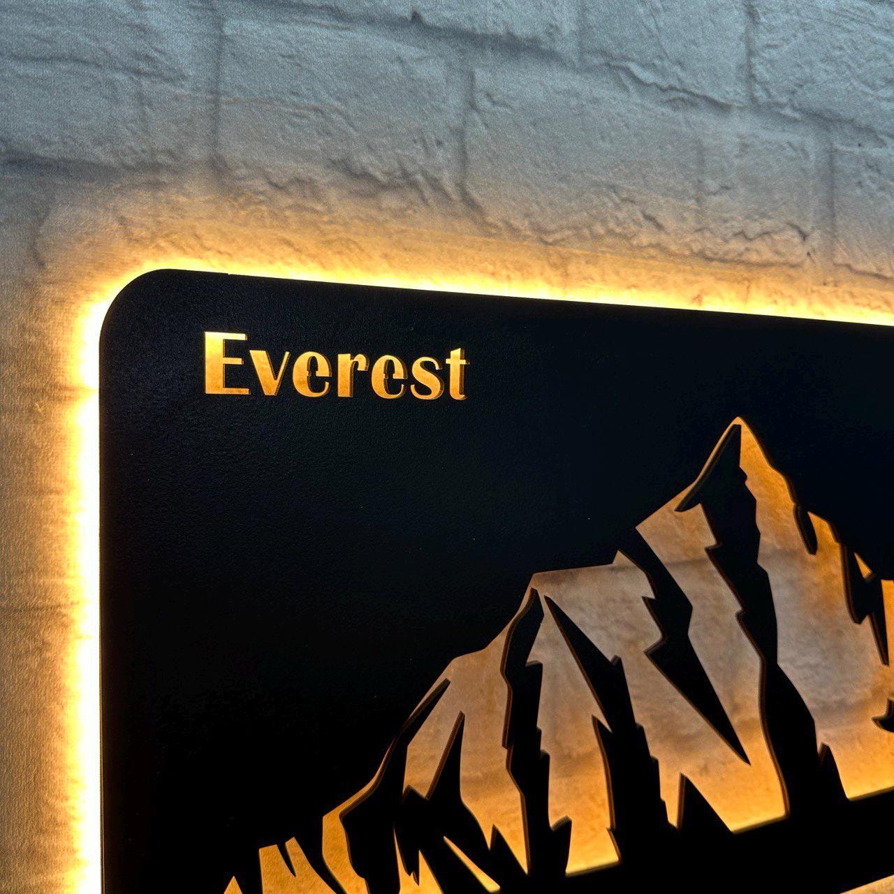 Wanddeko Mount Everest aus Holz – Geschenk für Bergsteiger – Himalaya Achttausender Wandbild – Deko für Naturfreunde & Bergwanderer