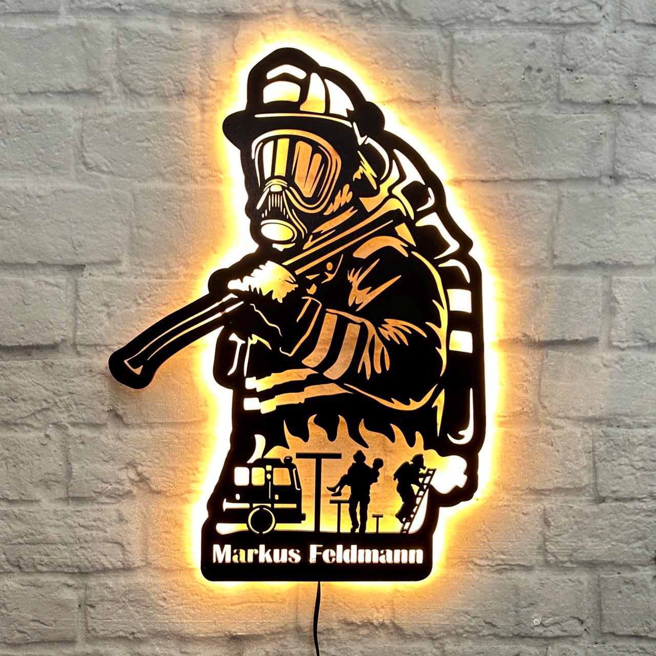 personalisiertes Geschenk für Feuerwehrmann Brandmeister Feuerwehrchef Schild Floriansjünger Wandschild Feuerwehrleute Schriftzug Wandbild