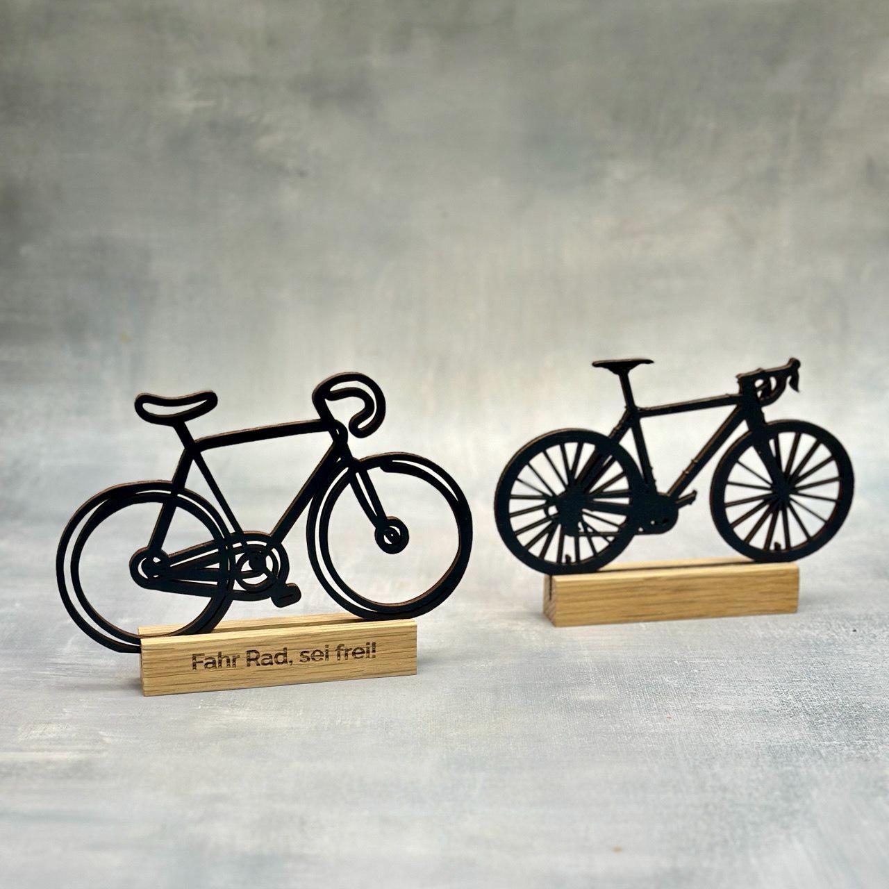 Rennrad Geschenk mit Gravur – personalisierte Fahrradfigur „Linie“ aus Holz – Deko für Radfahrer – minimalistisches Rennrad Design