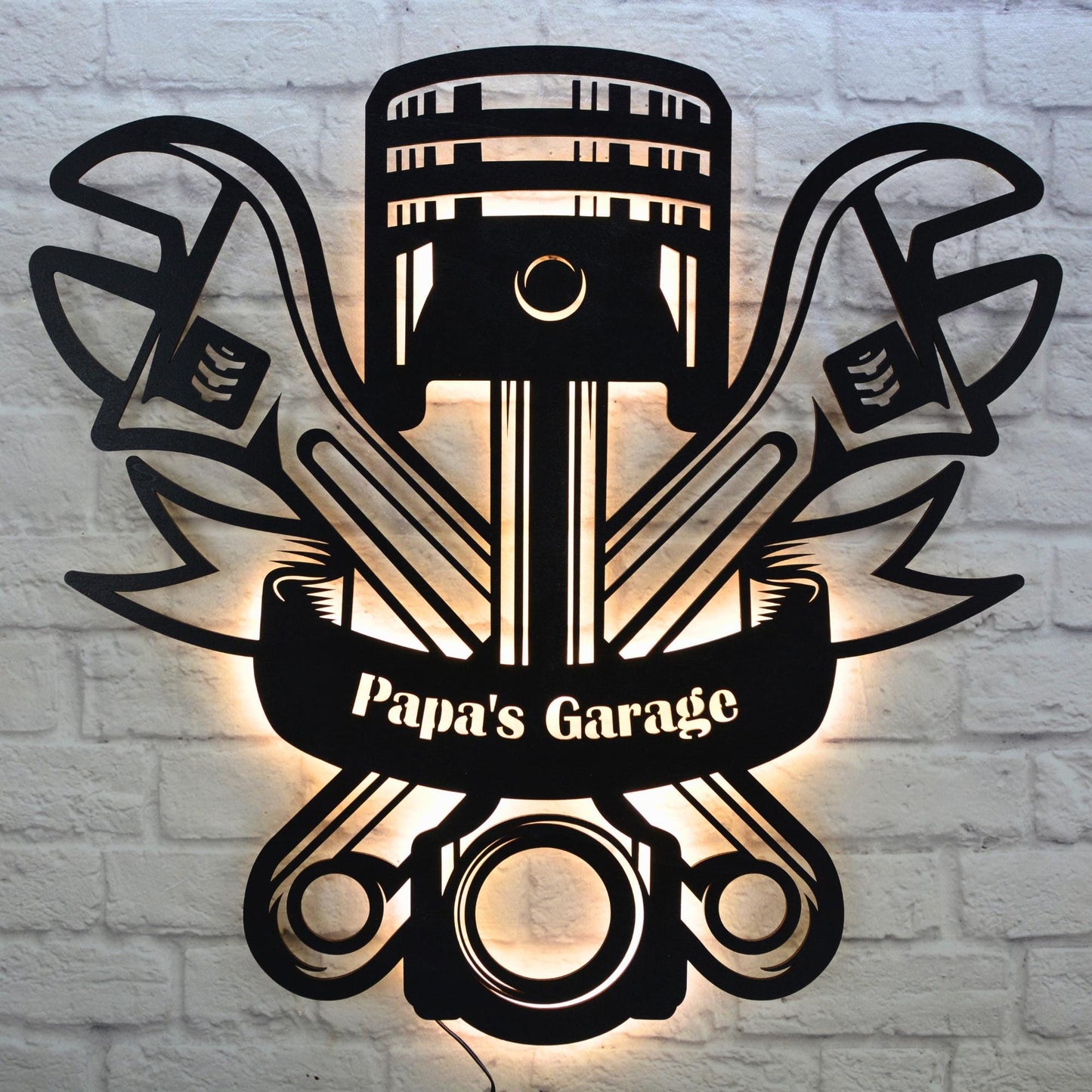 Wanddeko „Papa’s Garage“ – personalisierte Wanddekoration aus Holz – Werkstattschild als Geschenk für Papa, Männer & Schrauber