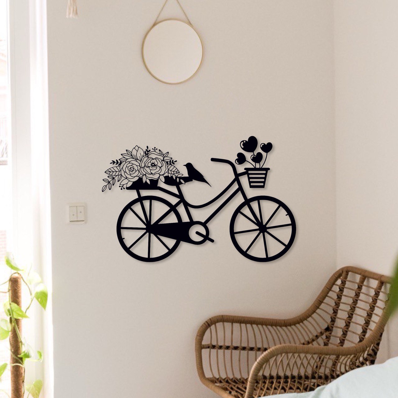damenfahrrad blumen Wandbild aus Holz: Damenfahrrad mit Blumen