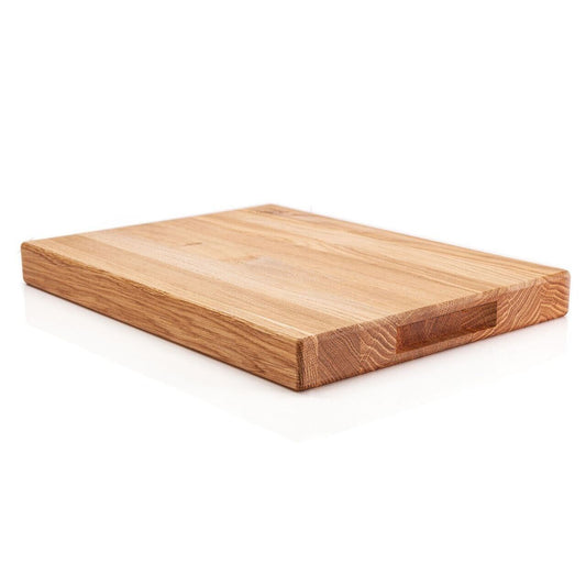 WoodFriends Schneidebrett aus Eiche Massivholz 40x30x4cm Griffmulde Grillbrett