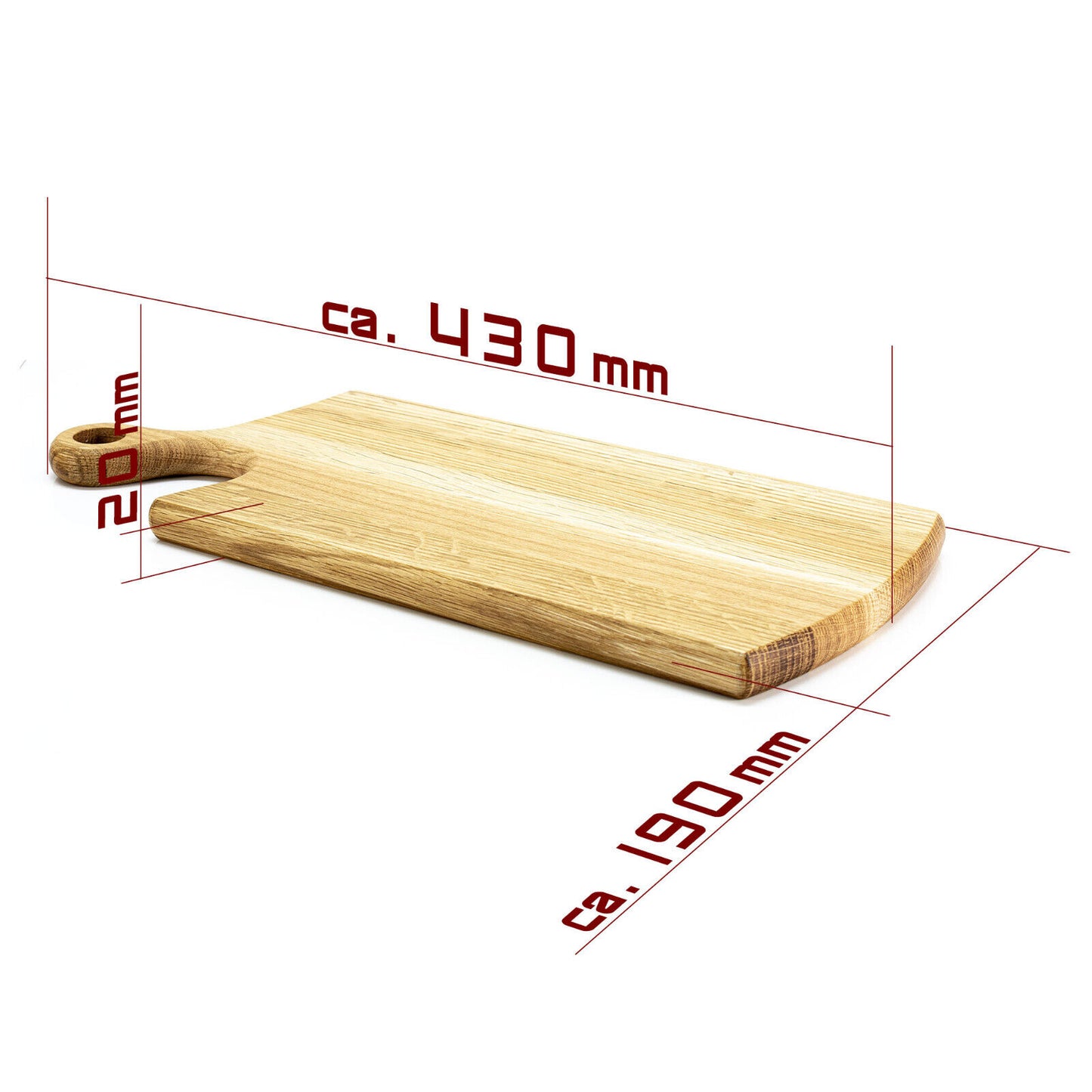 WoodFriends Schneidebrett Servierbrett aus Eiche Massivholz 38x19x2 cm mit Griff