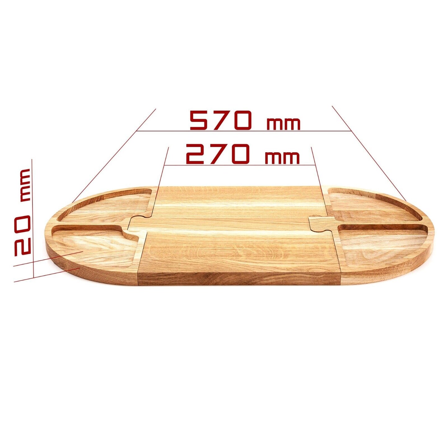 WoodFriends Servierbrett aus Eiche Massivholz 57x27x2cm 3-teilig Schneidebrett