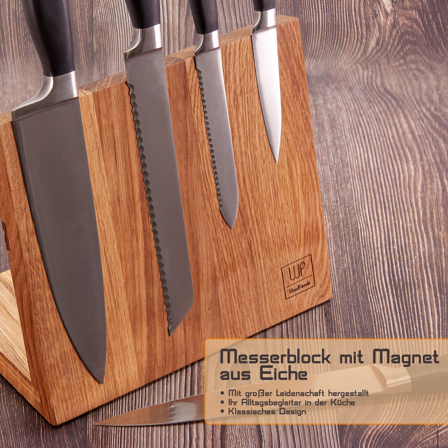 WoodFriends Magnetisher Messerblock aus Eichenholz modernes Design Geschenk Koch