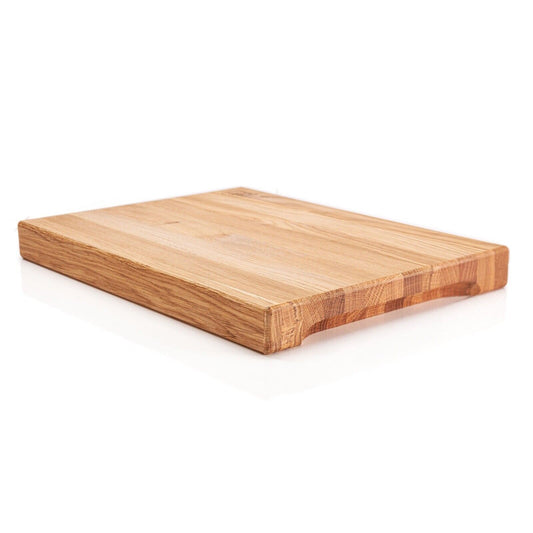 WoodFriends Schneidebrett aus Eiche Massivholz 40x30x4cm Griffausschn Grillbrett