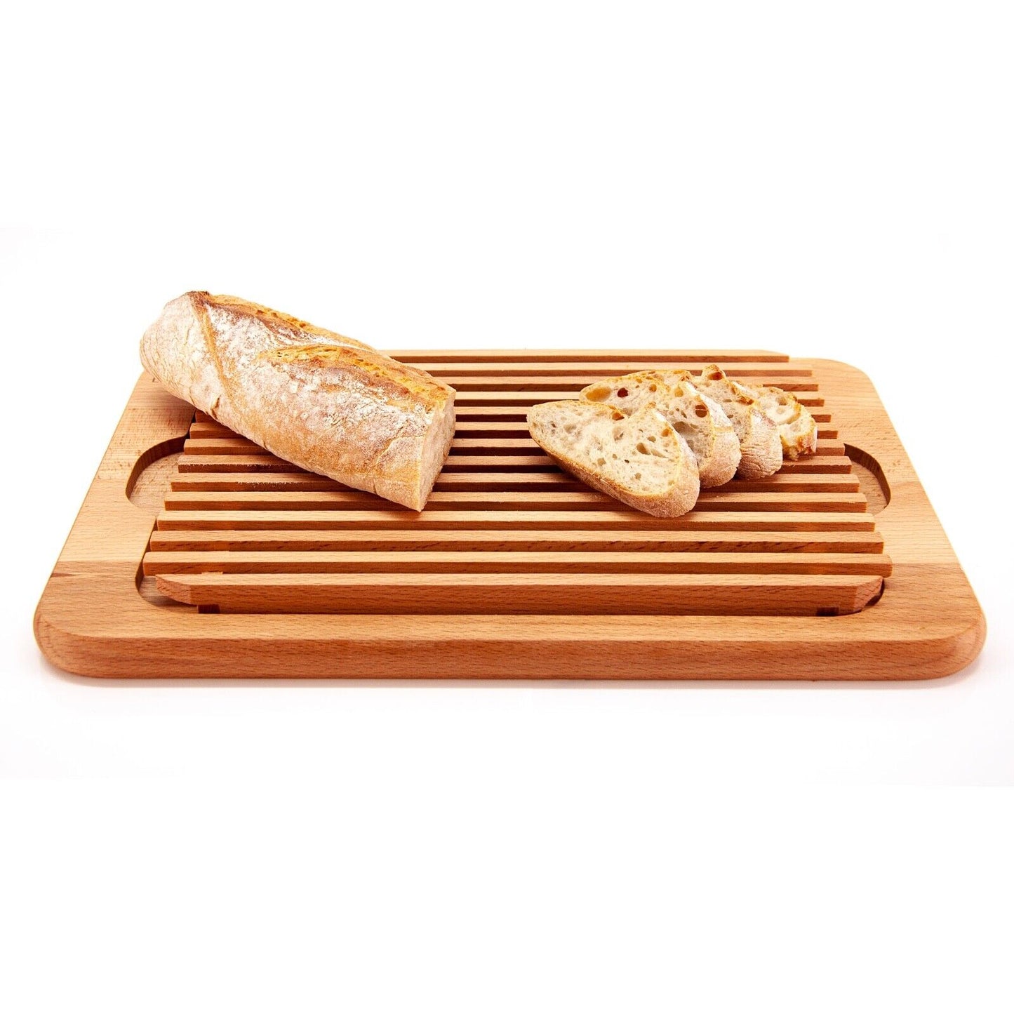 WoodFriends Schneidebrett für Brot aus Buche 40x26x2,2cm mit Rillen Servierbrett