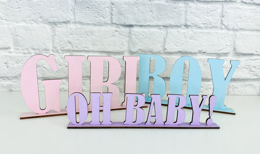 Schriftzug aus Holz mit Standfuß für Babyshower Babyparty Enthüllungsparty Schild Boy Girl Oh Baby!