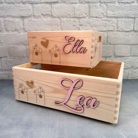 Spielzeugkiste Bücherkiste Erringungskiste Holzkiste Personalisiert mit Vornamen aus Holz mit Gravur Andenken aufbewahren