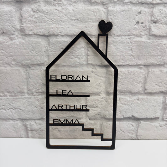 Haus mit personalisierten Namen Geschenkidee für Familie und Freunde Wandbild Wandkunst Regaldeko Wohnzimmer Garten individuelle Dekoration