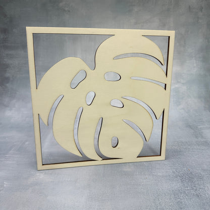 Philodendron Palmenblatt Monstera Wandbild aus Holz Dekoration Interior Geschenk