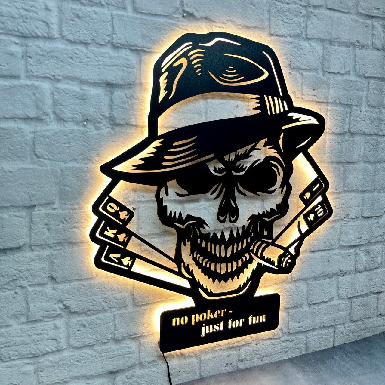 Geschenk für Poker Spieler Pokerfreunde Casino Schild mit Beleuchtung Geburtstag Jubiläum Royal Flush Pokerturnier Club LED Pokerschild