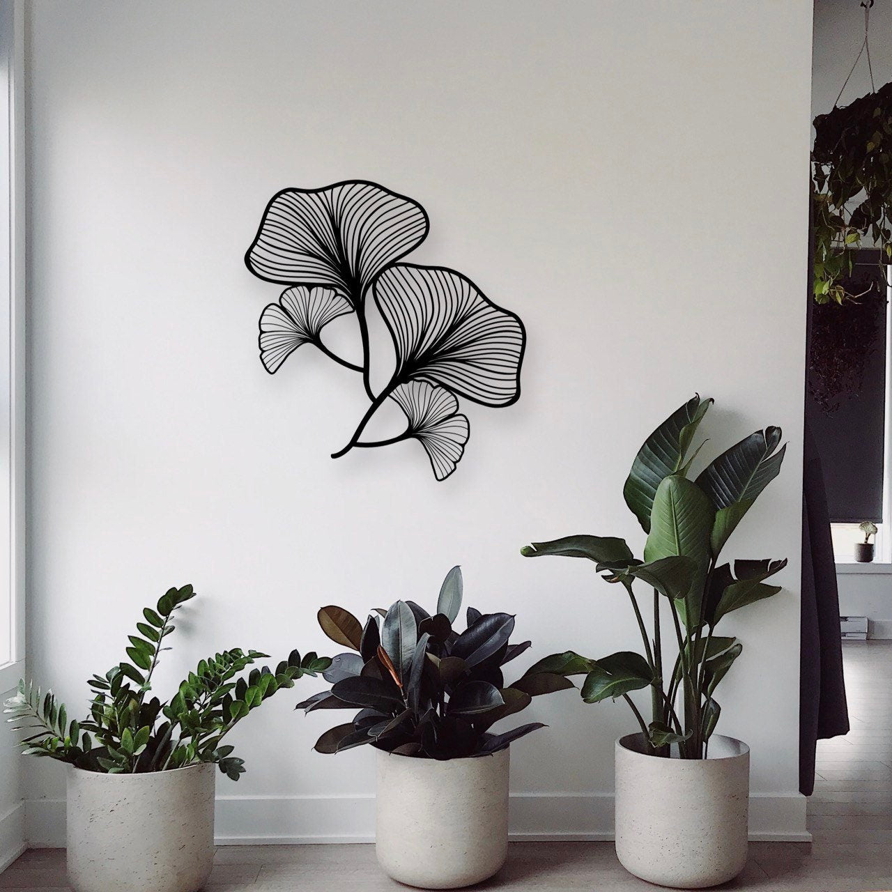 Wandbild aus Holz Ginkgo Blätter 68x68cm Holzschild zum Aufkleben Deko Wandkunst Geburtstagsgeschenk für Botaniker Pflanzen Blatt Tropische