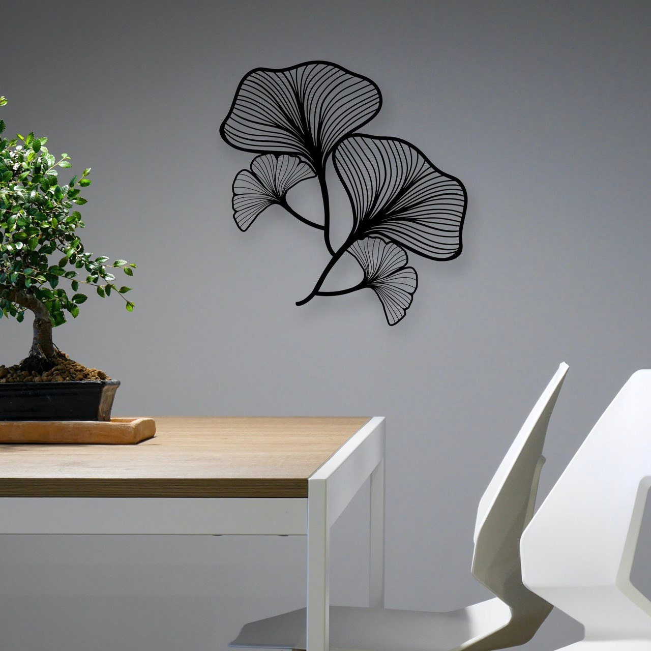 Wandbild aus Holz Ginkgo Blätter 68x68cm Holzschild zum Aufkleben Deko Wandkunst Geburtstagsgeschenk für Botaniker Pflanzen Blatt Tropische