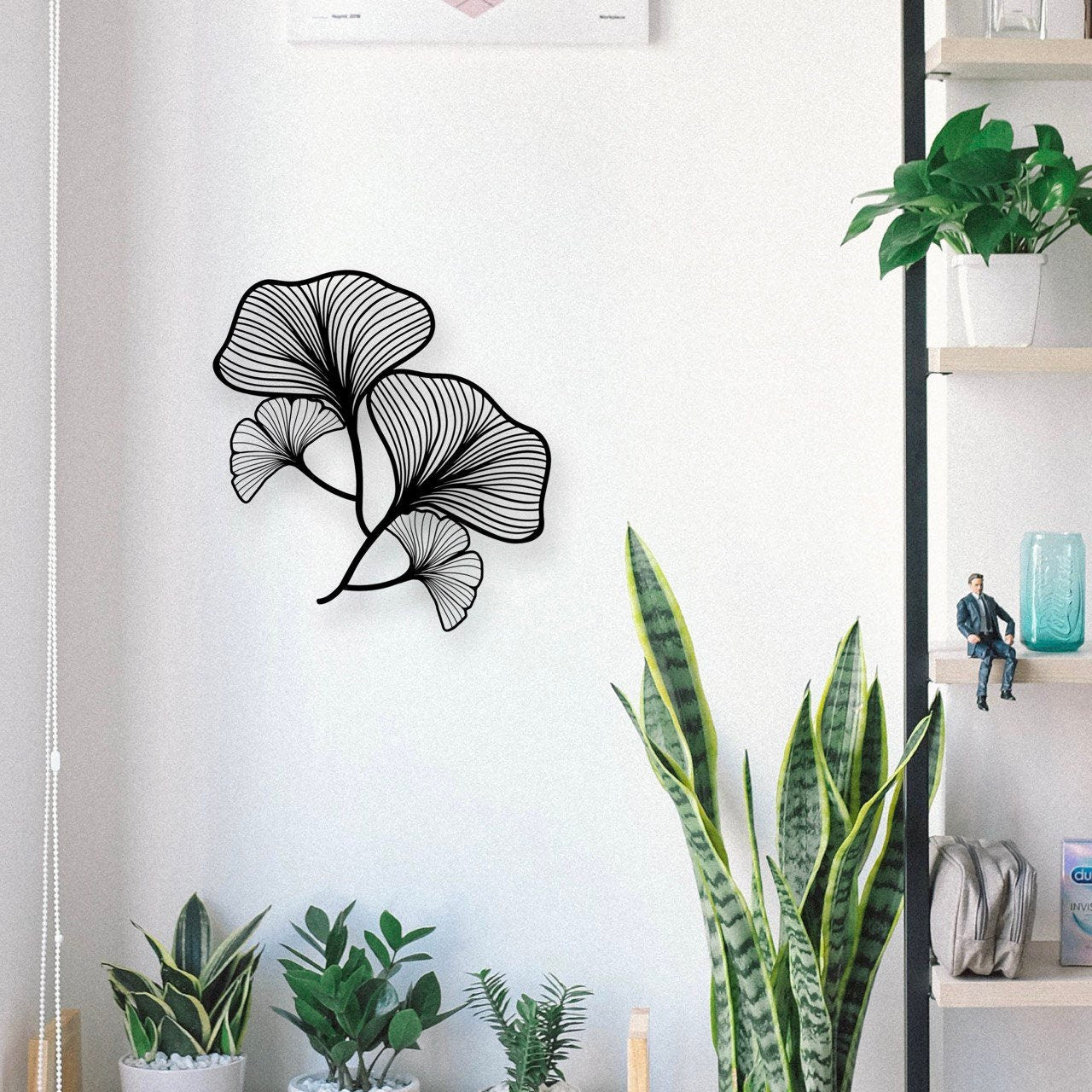 Wandbild aus Holz Ginkgo Blätter 68x68cm Holzschild zum Aufkleben Deko Wandkunst Geburtstagsgeschenk für Botaniker Pflanzen Blatt Tropische