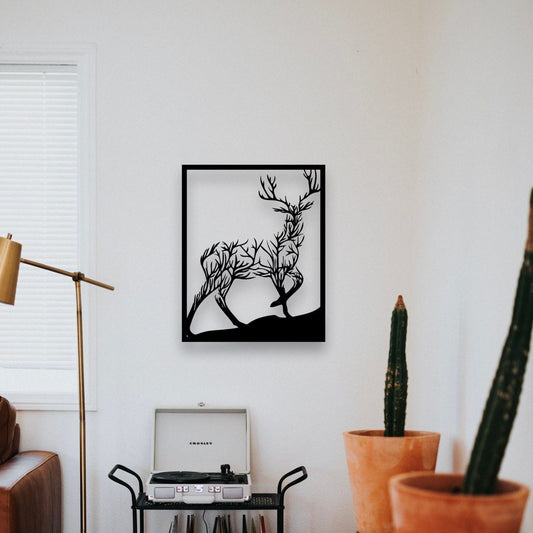 Wandbild aus Holz abstrakter Hirsch im Rahmen Holzschild zum Aufkleben Tierliebhaber Deko Wandkunst Geburtstagsgeschenk Naturliebe
