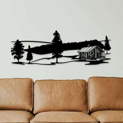 Wandbild aus Holz Haus in den Bergen Holzschild zum Aufkleben Berglandschaft Deko Berghütte Geburtstagsgeschenk für Bergsteiger Wandern