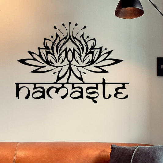 Wandbild aus Holz Namaste mit Lotus Holzschild zum Aufkleben Naturverbundenheit Deko Wandkunst Geburtstagsgeschenk Hinduismus Meditation