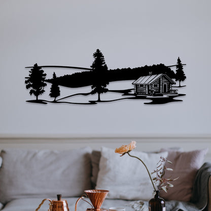 Wandbild aus Holz Haus in den Bergen Holzschild zum Aufkleben Berglandschaft Deko Berghütte Geburtstagsgeschenk für Bergsteiger Wandern
