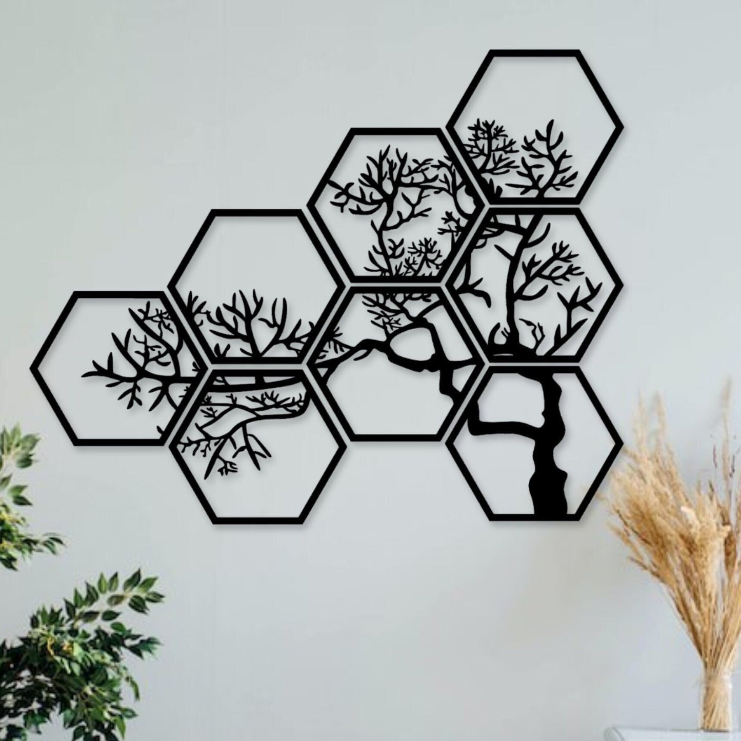 Lebensbaum 8-teilig Wanddeko Holz Wandkunst Holzdeko Baum des Lebens Baum Dekoration Wand Dekor zum Aufkleben inkl. Klebepads