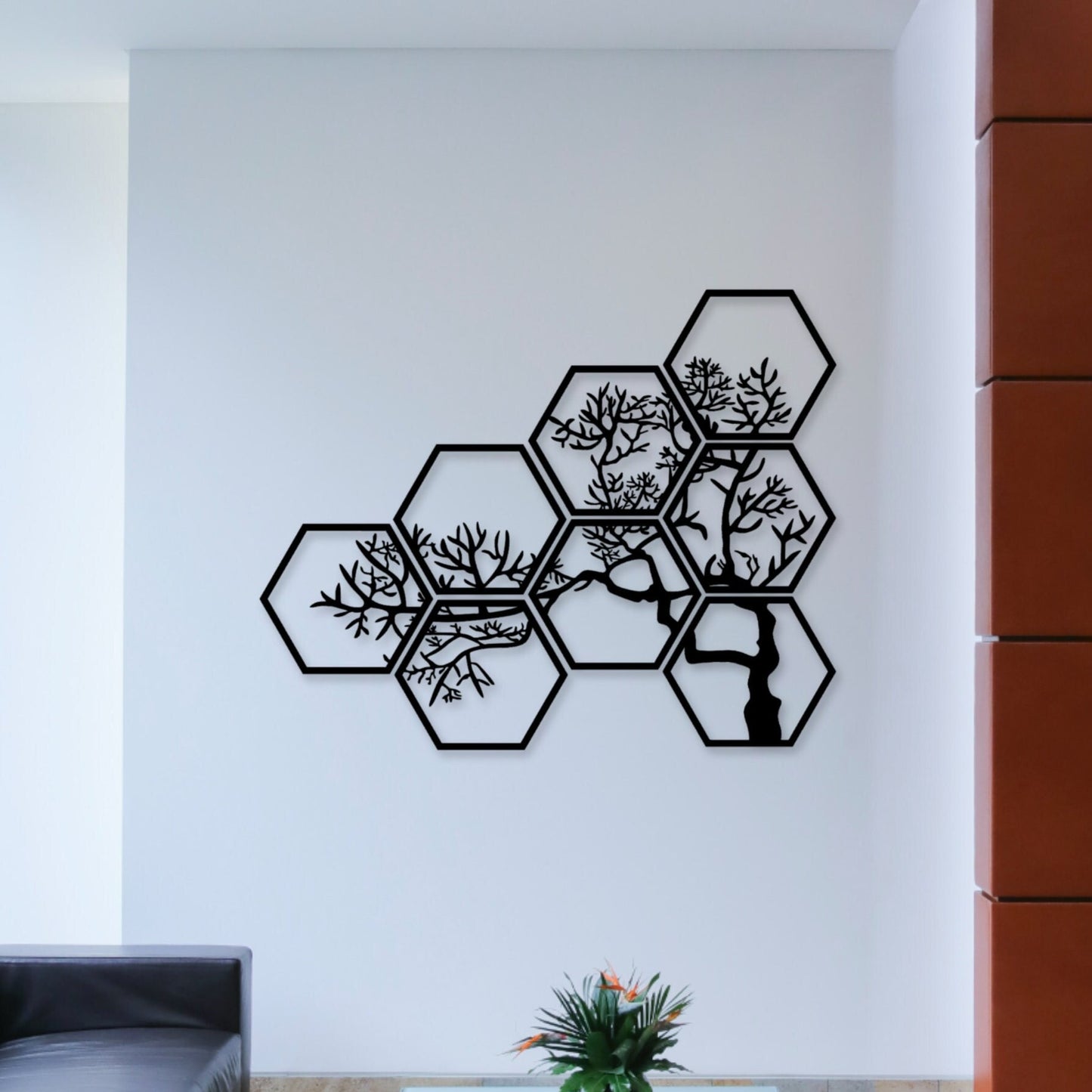 Lebensbaum 8-teilig Wanddeko Holz Wandkunst Holzdeko Baum des Lebens Baum Dekoration Wand Dekor zum Aufkleben inkl. Klebepads