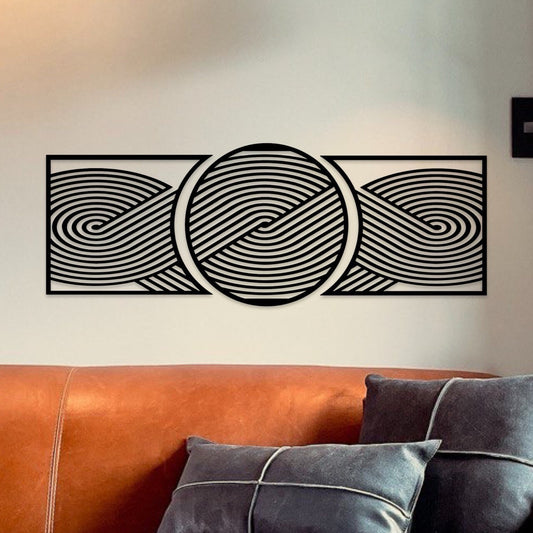 Wandbild aus Holz moderne abstraktes Wandkunst Holzschild zum Aufkleben Deko Wandkunst Geburtstagsgeschenk Linien Kreise Wellen Schleife
