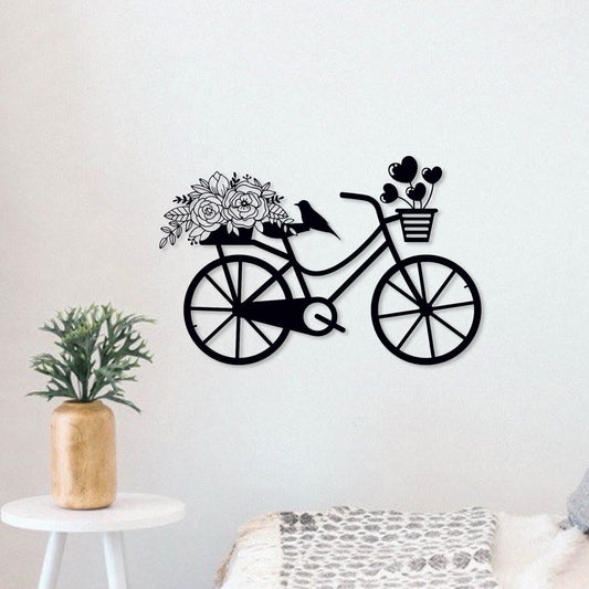 Wandbild aus Holz Damenfahrrad mit Blumen Hollandfahrrad Holzschild zum Aufkleben Fahrradliebhaber Wandkunst Geburtstagsgeschenk Radler