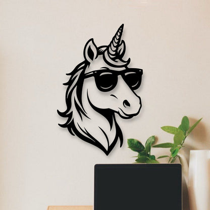Einhorn-Wanddeko aus Holz stillvolles Einhorn mit Sonnenbrille Holzschild zum Aufkleben Klebepads Modernes Wandbild Geburtstagsgeschenk