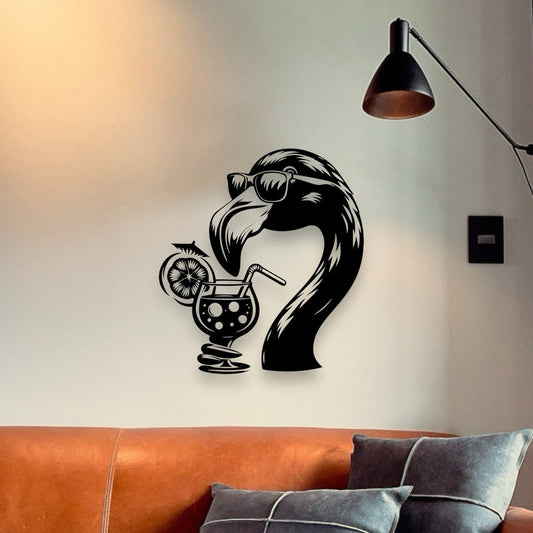 Wandbild aus Holz stylisches Flamingo Coctail Holzschild zum Aufkleben Wandkunst Geschenk Klebepads Moderne Wanddeko Sommerliche Dekoration
