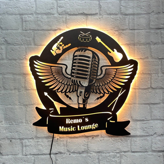 LED Musik-Wandschild: Personalisiertes Geschenk für Musiker Rock and Roll Deko aus Holz Beleuchtetes Design-Schild für Musikfans Bars DJ