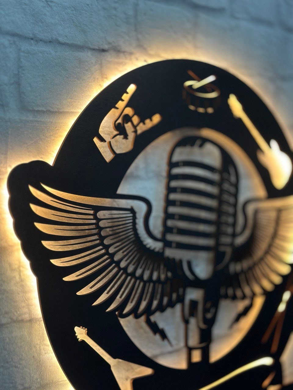 LED Musik-Wandschild: Personalisiertes Geschenk für Musiker Rock and Roll Deko aus Holz Beleuchtetes Design-Schild für Musikfans Bars DJ