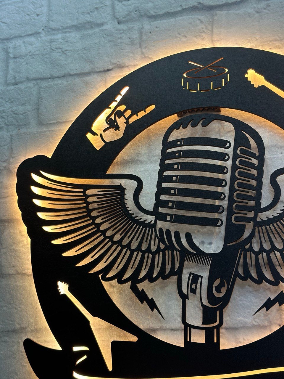 LED Musik-Wandschild: Personalisiertes Geschenk für Musiker Rock and Roll Deko aus Holz Beleuchtetes Design-Schild für Musikfans Bars DJ