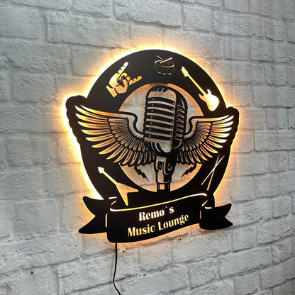 LED Musik-Wandschild: Personalisiertes Geschenk für Musiker Rock and Roll Deko aus Holz Beleuchtetes Design-Schild für Musikfans Bars DJ