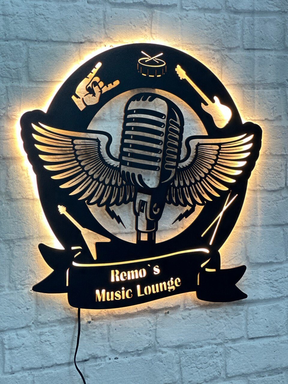 LED Musik-Wandschild: Personalisiertes Geschenk für Musiker Rock and Roll Deko aus Holz Beleuchtetes Design-Schild für Musikfans Bars DJ