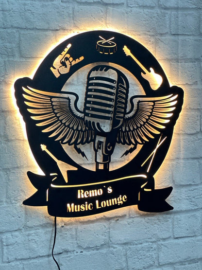 LED Musik-Wandschild: Personalisiertes Geschenk für Musiker Rock and Roll Deko aus Holz Beleuchtetes Design-Schild für Musikfans Bars DJ
