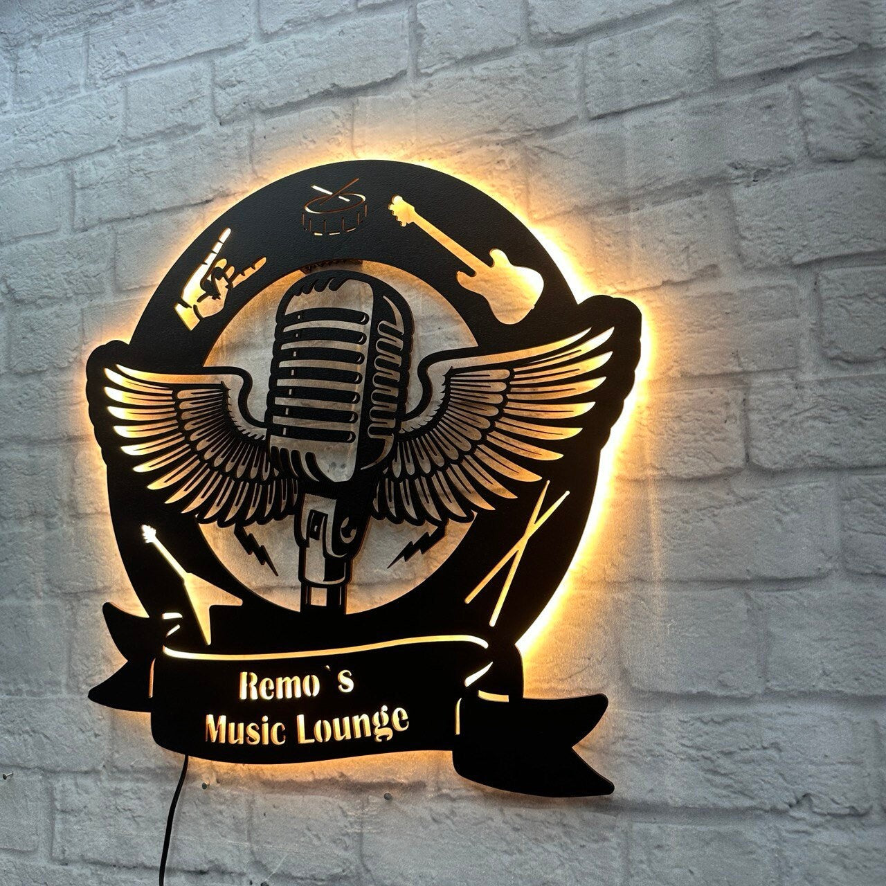 LED Musik-Wandschild: Personalisiertes Geschenk für Musiker Rock and Roll Deko aus Holz Beleuchtetes Design-Schild für Musikfans Bars DJ