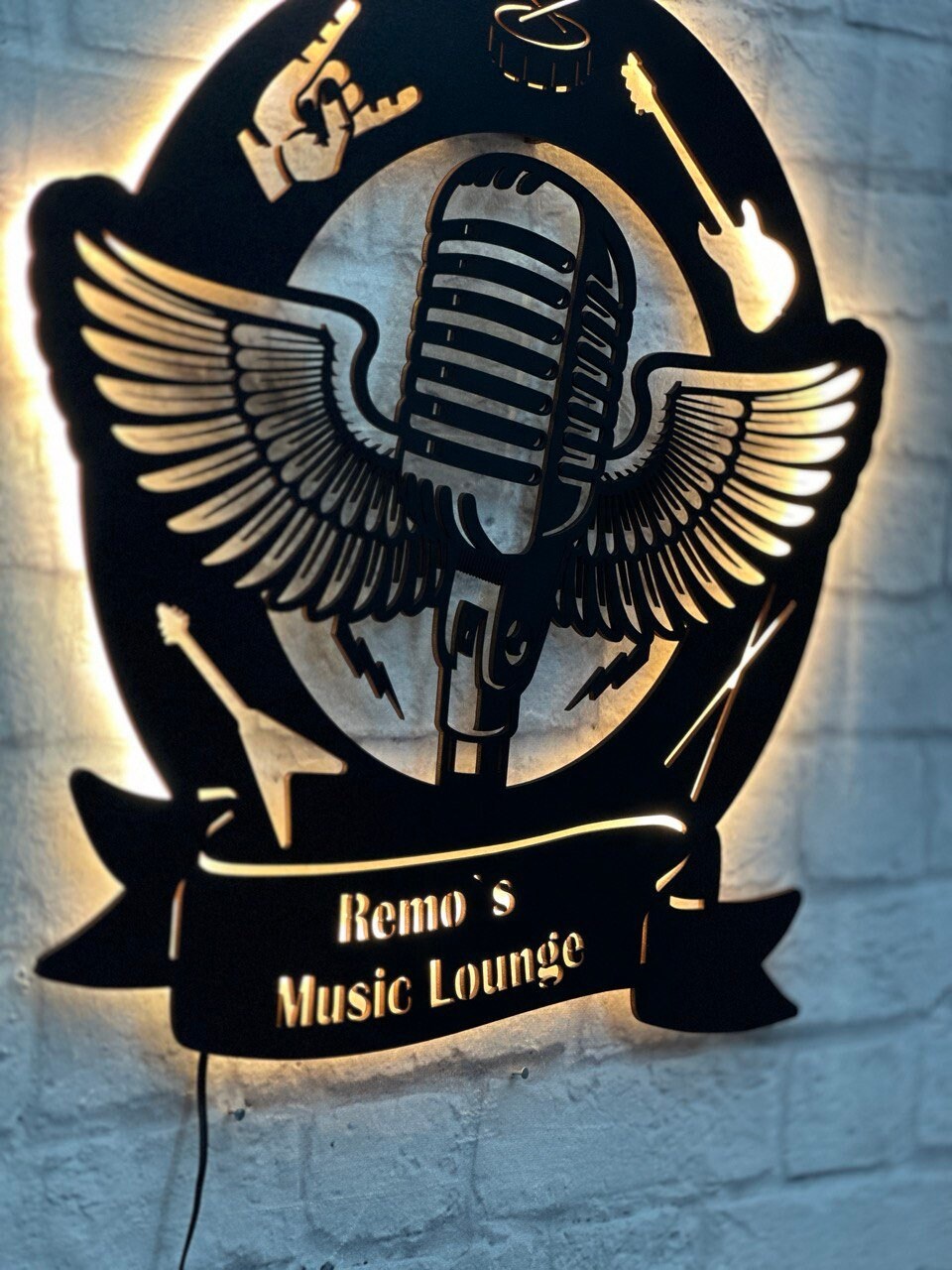 LED Musik-Wandschild: Personalisiertes Geschenk für Musiker Rock and Roll Deko aus Holz Beleuchtetes Design-Schild für Musikfans Bars DJ
